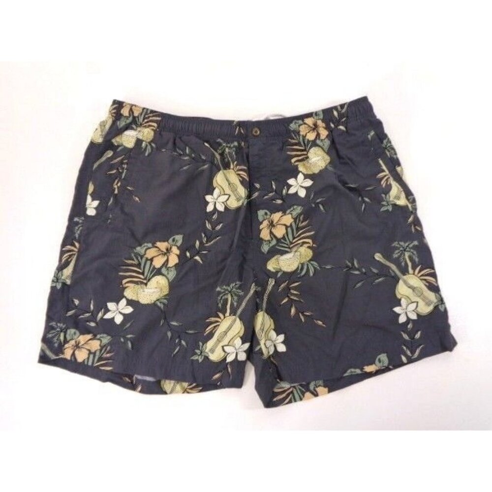 Tommy Bahama  Black Copyrighted Hawaiian Floral Print Swim Trunks Mens XLarge